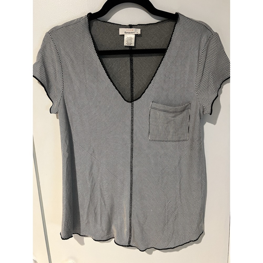 Urban Romantics Women's Small Slouchy‎ Striped Flowy V Neck Lagenlook Casual Top